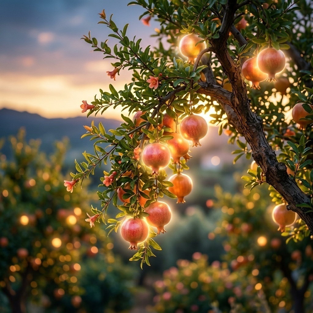 A fruit-bearing tree glowing with light, symbolizing the blessing of fruitfulness.