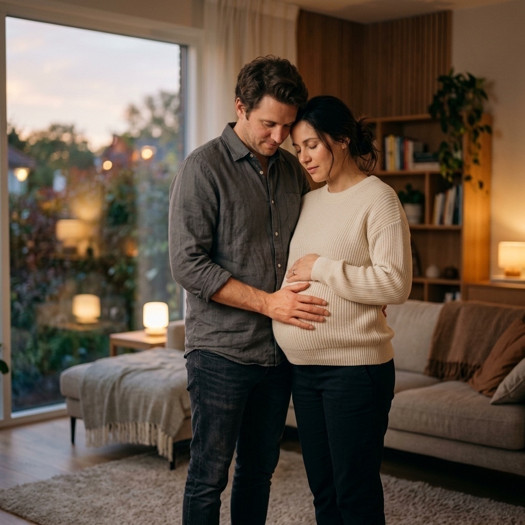 A husband and wife in spiritual agreement, glowing with unity and prayer.