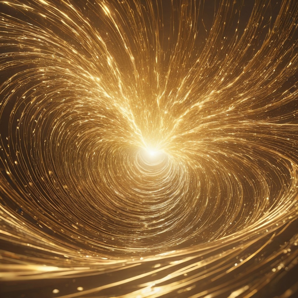 An abstract visualization of a power surge—golden waves of light.