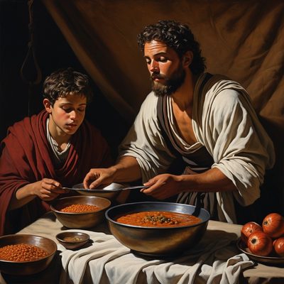 Esau Sells His Birthright for Stew illustration