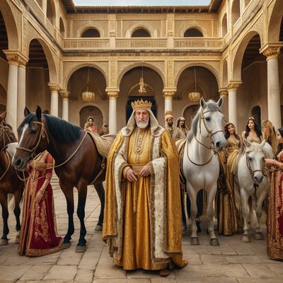 Solomon Accumulates Horses, Gold, and Wives illustration