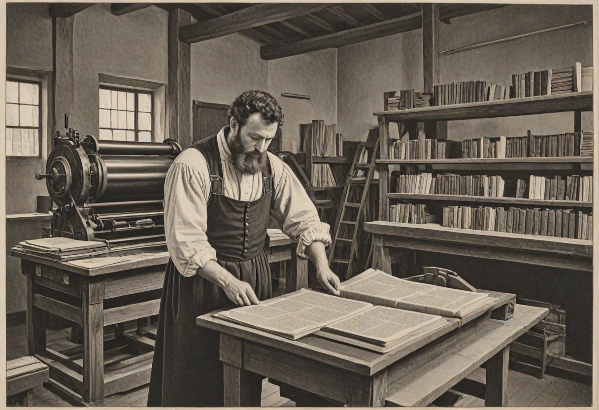 Robert Estienne examining Greek New Testament with verses