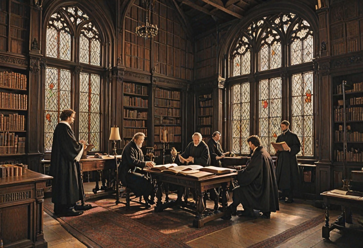 Translators compiling King James Bible margins