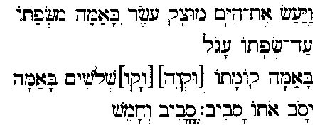 The Hebrew text of the Molten Sea verse with the word qaveh shown