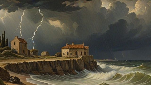 Two houses in a storm, one standing firm on rock and the other collapsing on sand