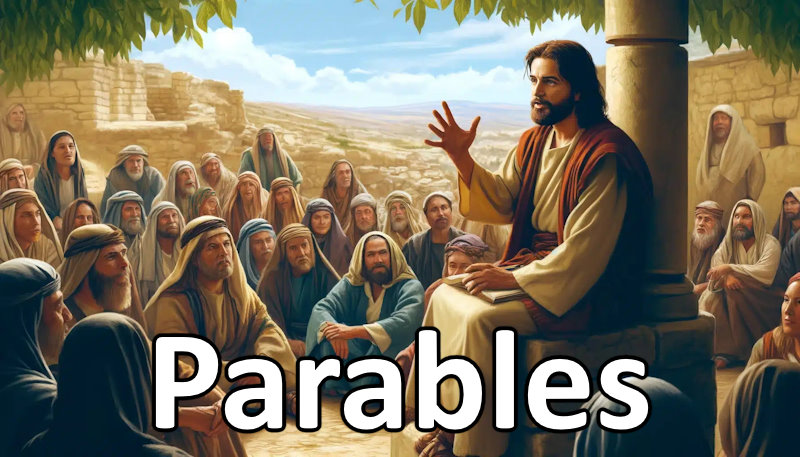 Parables of Jesus: a crowd listening to Jesus teach on a Galilean hillside