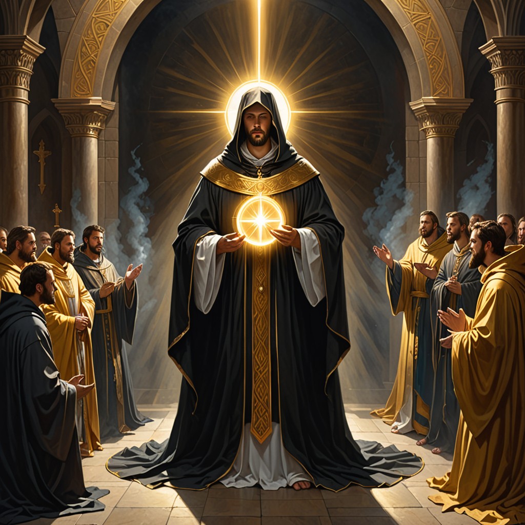 Shadowy figure attempting to whisper, blocked by a golden shield