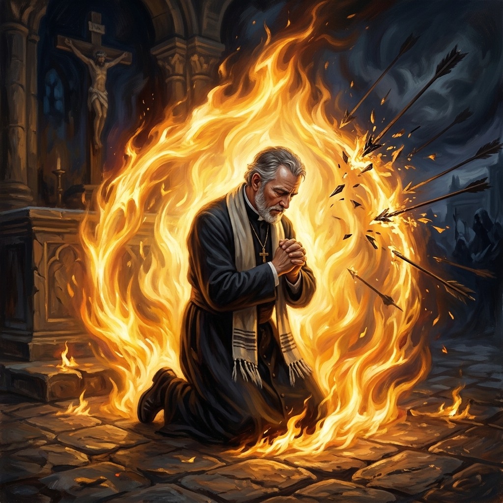 Fiery wall of divine protection defending the church