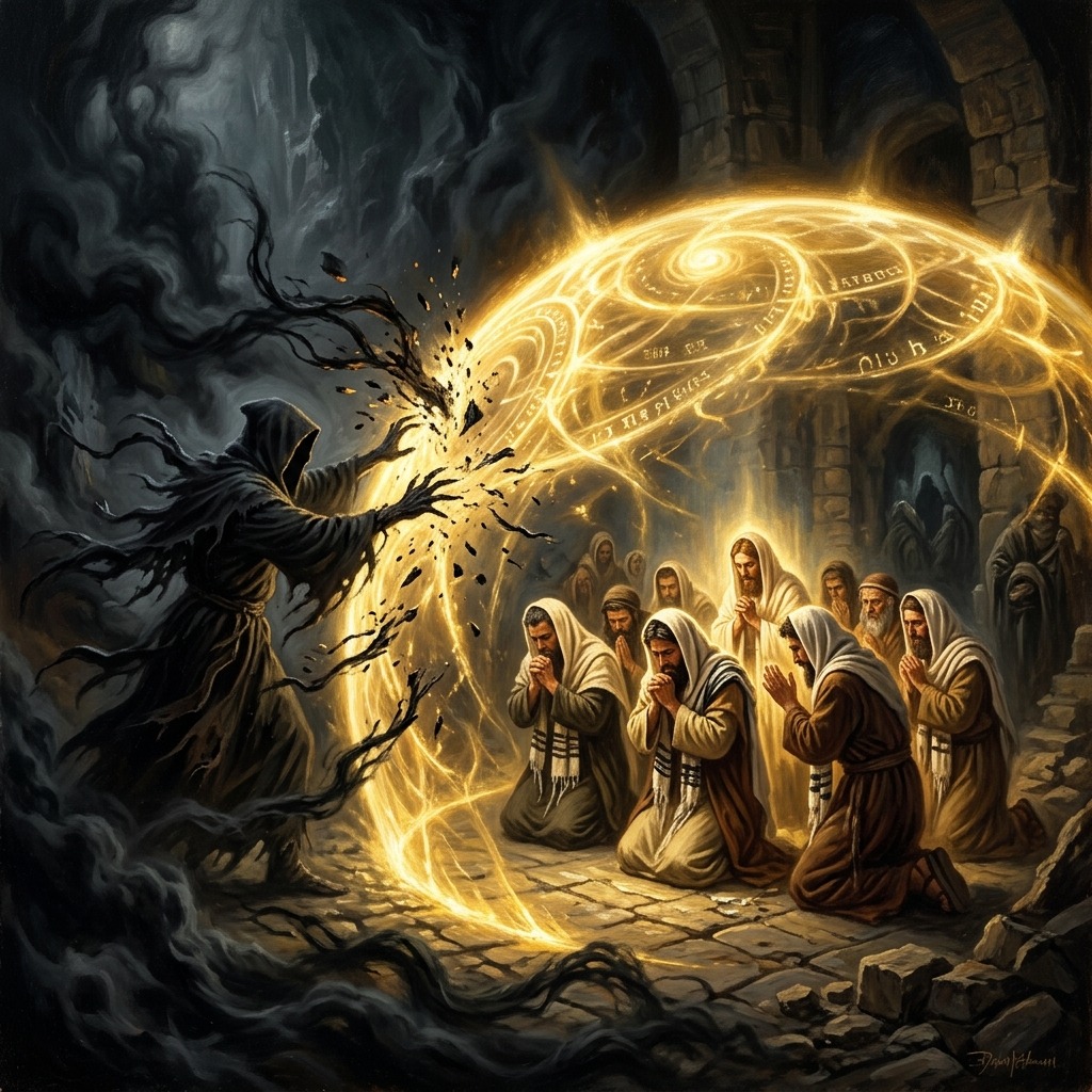 Holy Spirit shield of fire exposing demonic shadows