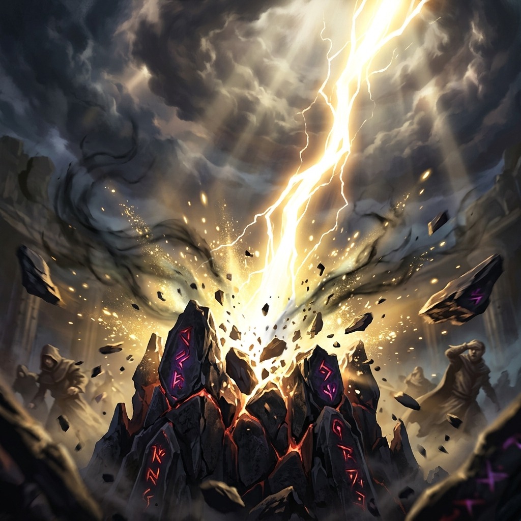 Divine power shattering an evil altar