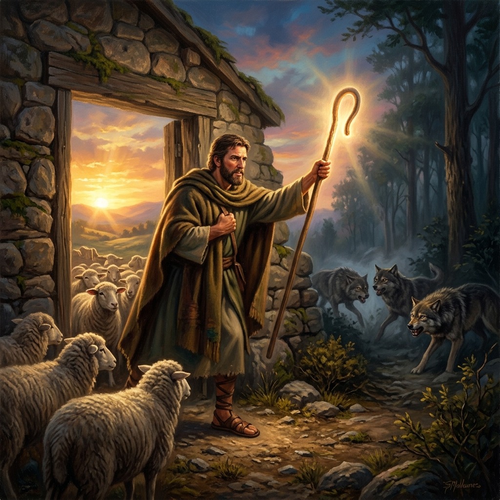 Shepherd guarding spiritual borders against invasive touch